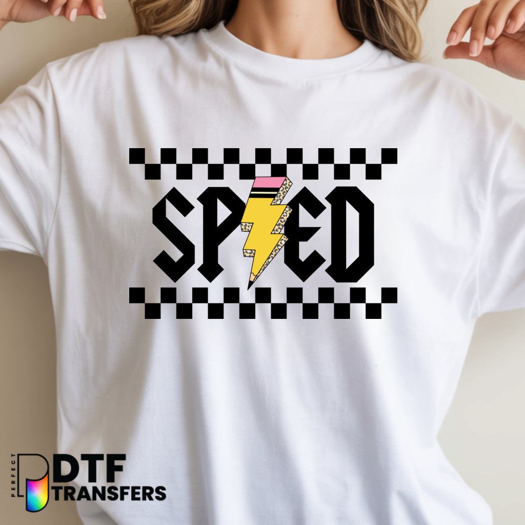 SPED Retro Checkered Pencil Lightning – Special Education DTF Transfer
