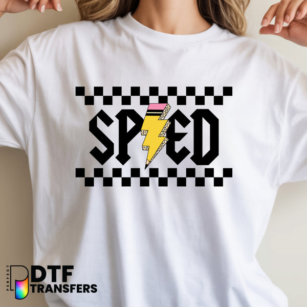 SPED Retro Checkered Pencil Lightning – Special Education DTF Transfer