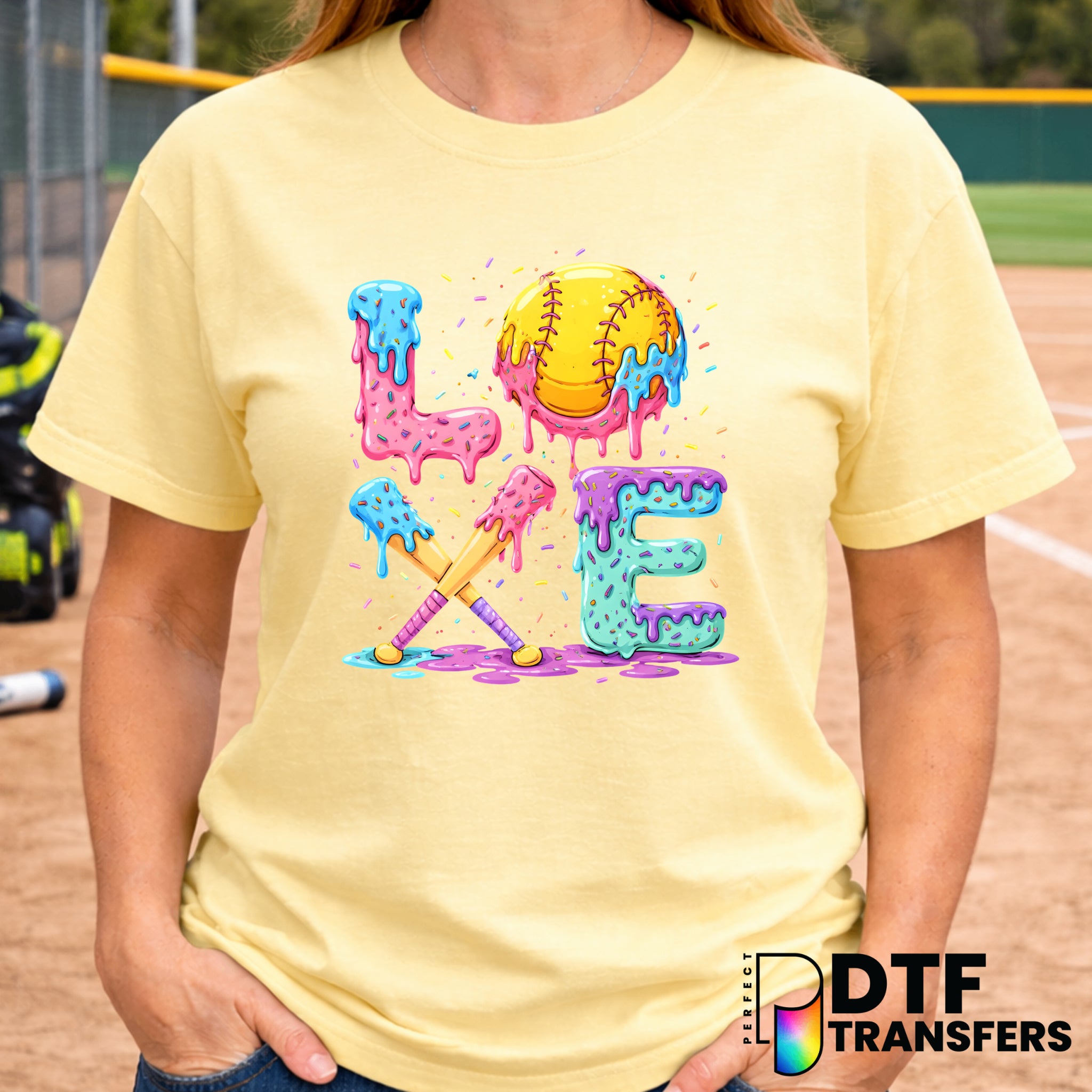 LOVE Softball Donut Glaze – DTF Transfer