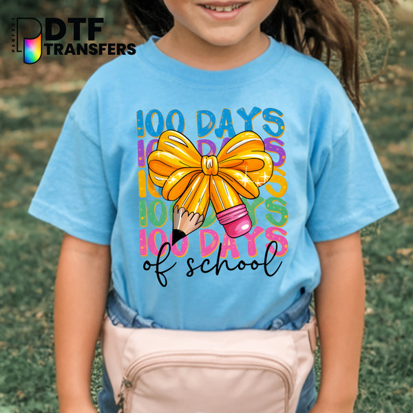 100 DAYS SMARTER Pink Bow Pencil – Teacher DTF Transfer