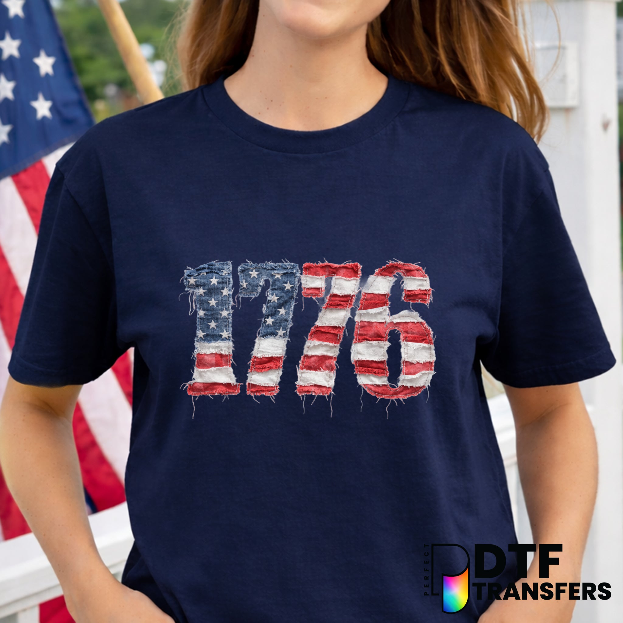 1776 Faux Patchwork American Flag – Fourth of July DTF Transfer