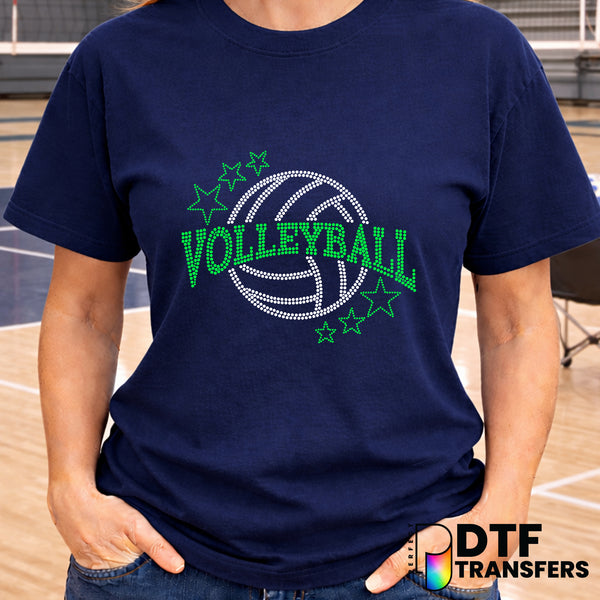 Faux Rhinestone Volleyball & Stars – DTF Transfer