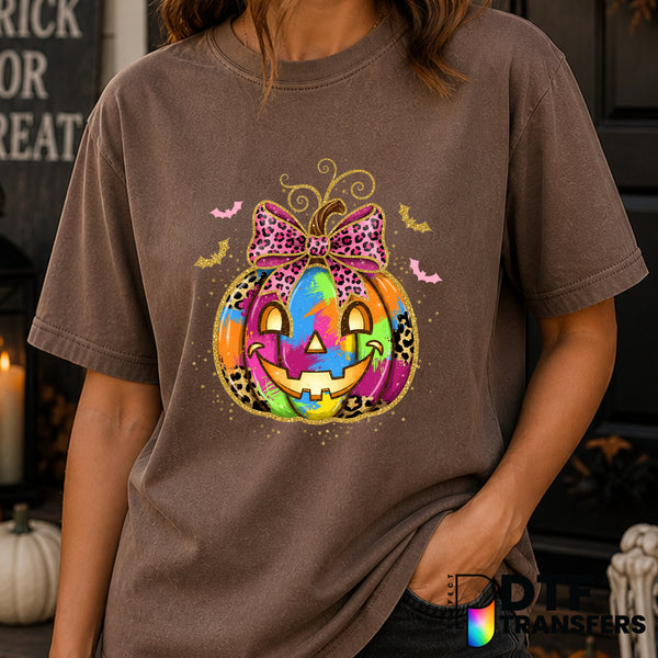 Leopard Print Coquette Pumpkin – Halloween DTF Transfer