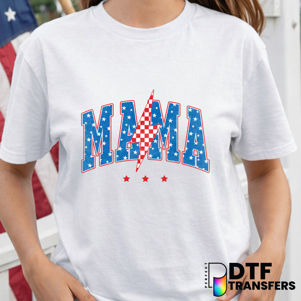 Mama Varsity Arch Lightning Bolt – Fourth of July DTF Transfer
