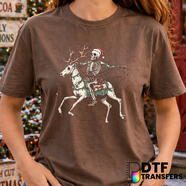 Skeleton Riding Reindeer – Christmas DTF Transfer