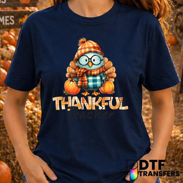 Cute Owl Thankful Teacher – Thanksgiving DTF Transfer