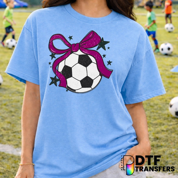 Soccer Ball with Pink Bow – Soccer DTF Transfer