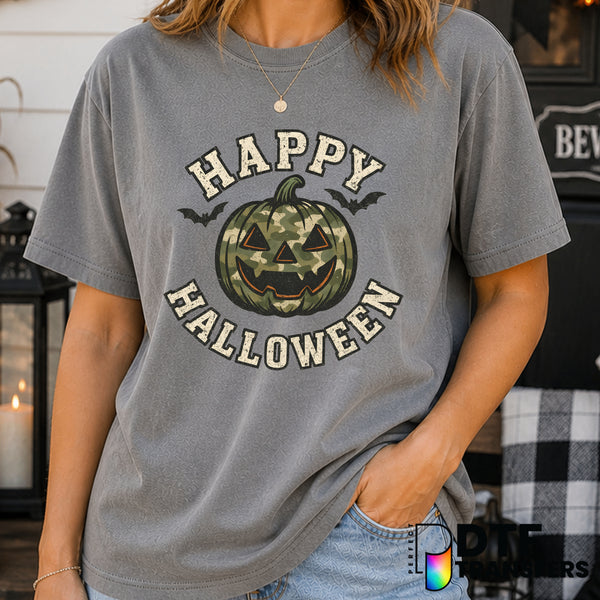 Camo Grunge Pumpkin – Halloween DTF Transfer