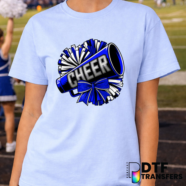 Blue Cheer Glitter Coquette Pom Pom and Megaphone – Cheerleading DTF Transfer