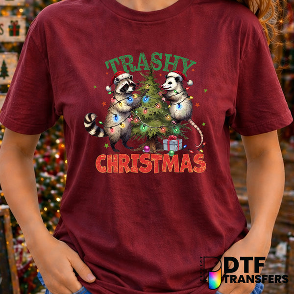 Tangled Raccoon Christmas Lights – Christmas DTF Transfer