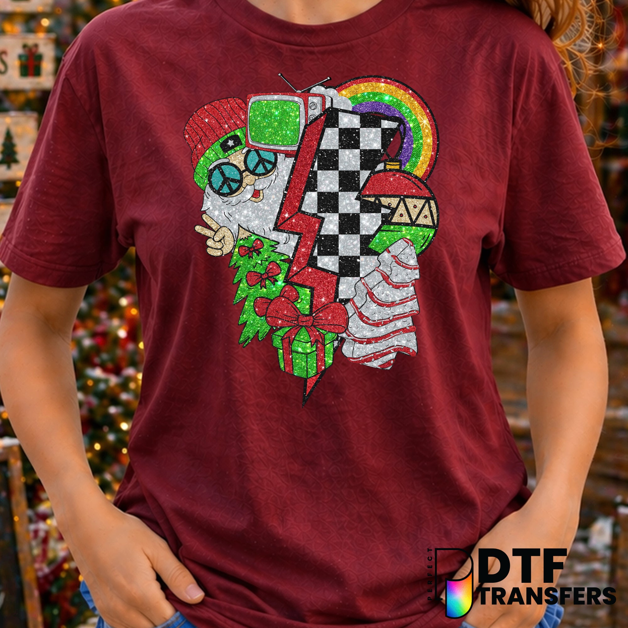 Retro Christmas Lightning Bolt – Christmas DTF Transfer