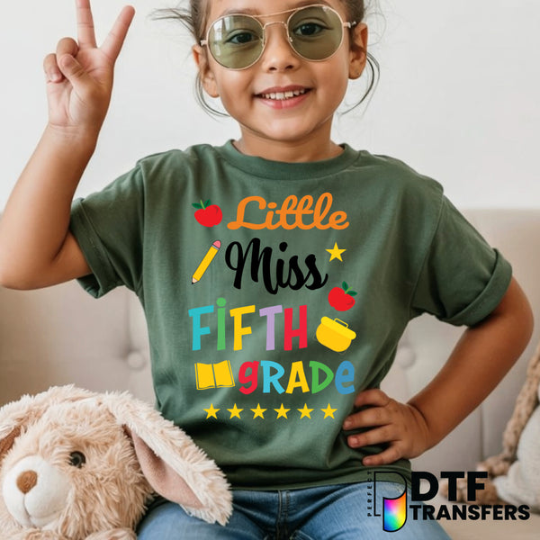 Colorful Little Miss Fifth Grade - Welcome Back to School – Teacher DTF Transfer