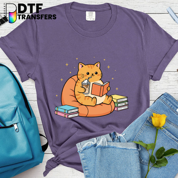Bookish Cute Cat Reading Book – Teacher DTF Transfer