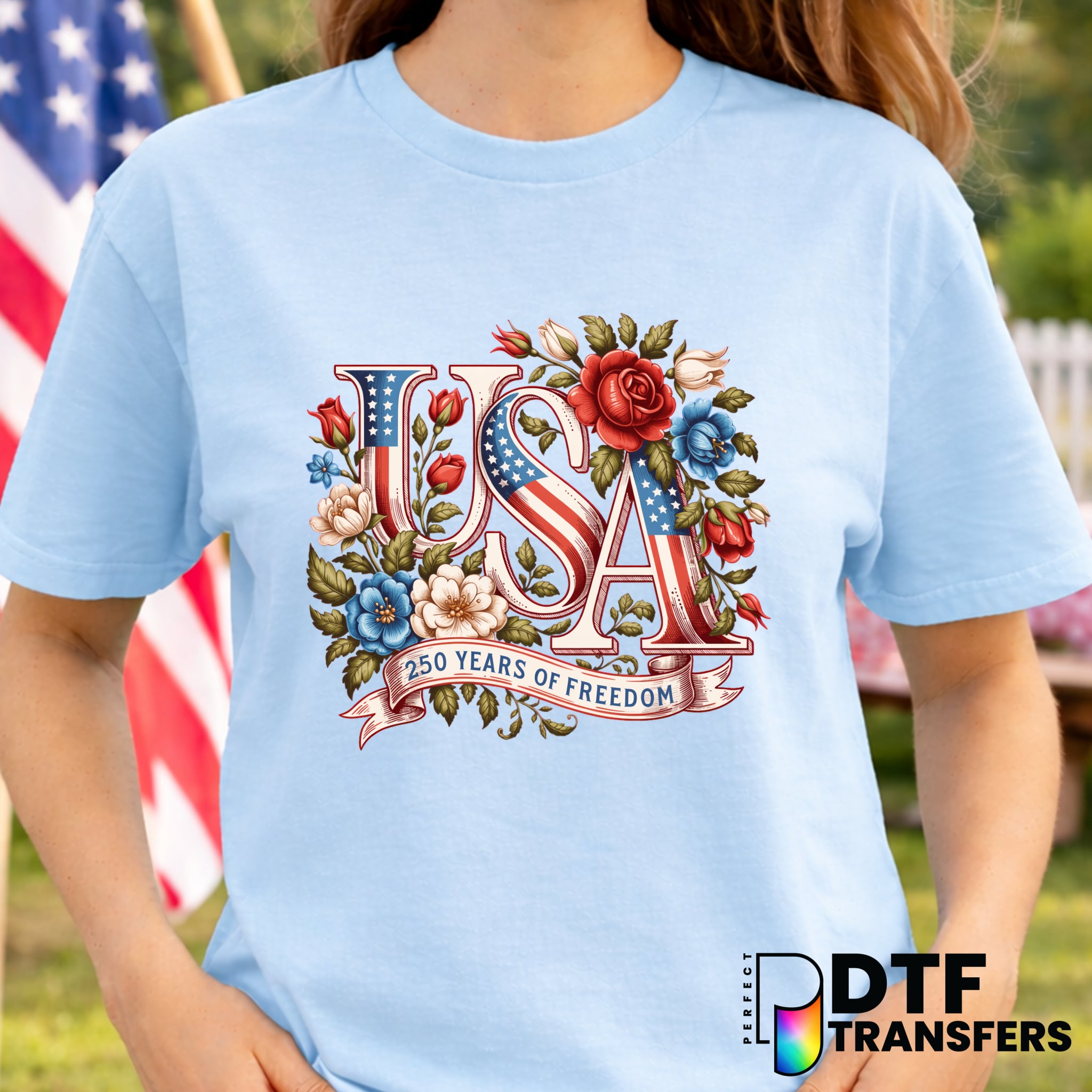 USA 250 Years of Freedom Floral – Fourth of July DTF Transfer