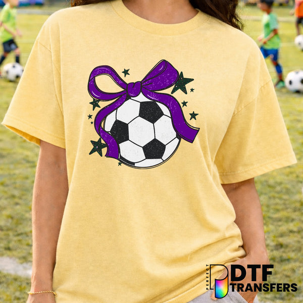 Soccer Ball with Purple Bow – Soccer DTF Transfer