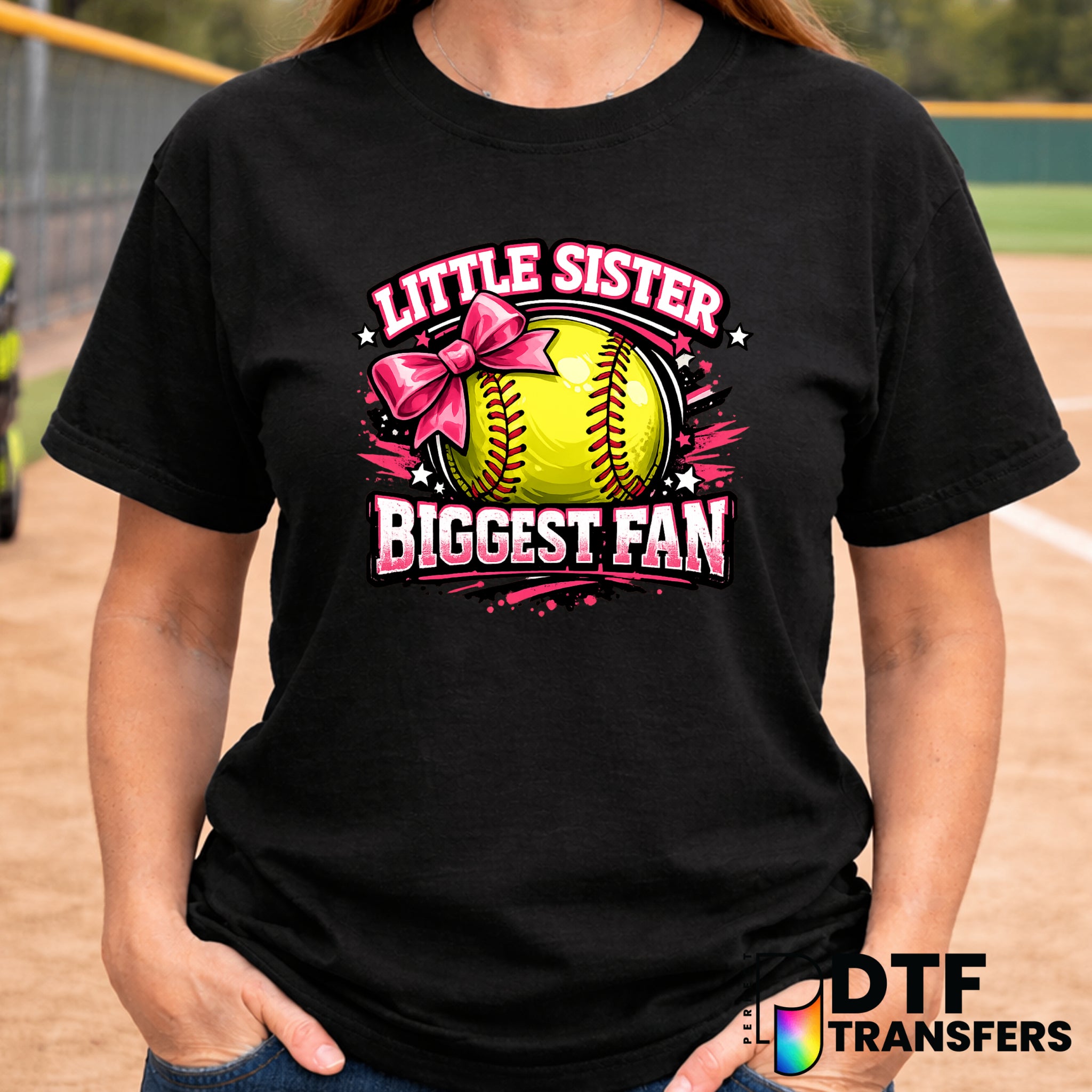 Little Sister Biggest Fan – Softball DTF Transfer