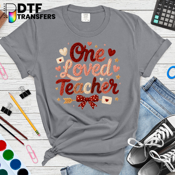 One Loved Teacher Yarn Texture – Educator DTF Transfer