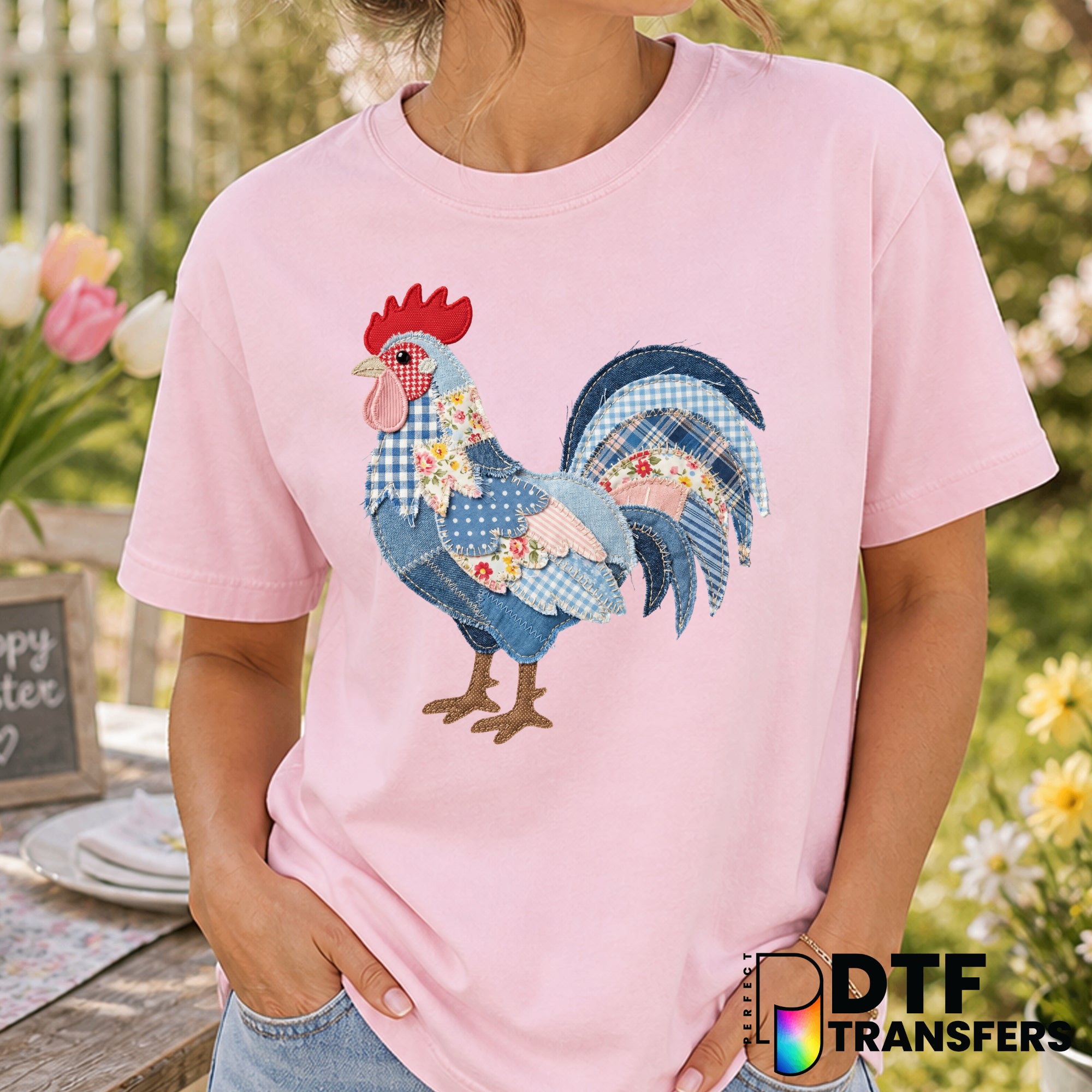 Easter Chicken Faux Patchwork Denim – Easter DTF Transfer
