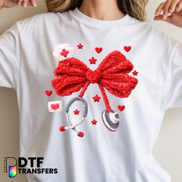Fuzzy Stethoscope Heart Bow 'School Nurse' – School Nurse DTF Transfer