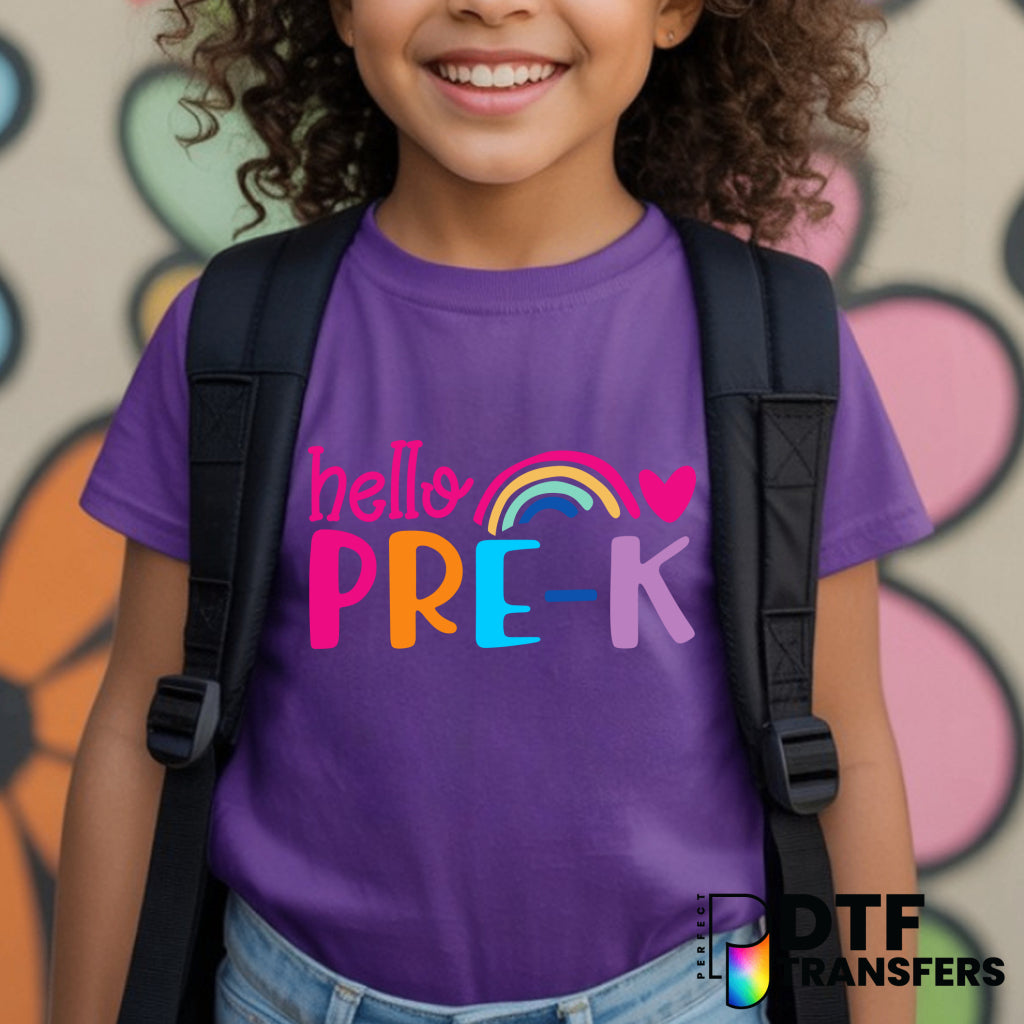 Hello Pre K Rainbow Colorful Teacher DTF Transfer