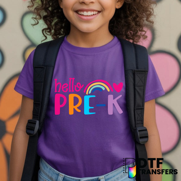 Hello Pre K Rainbow Colorful Teacher DTF Transfer