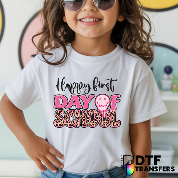 Happy First Day of School Welcome Back to School Pink Leopard School Supplies – Teacher DTF Transfer