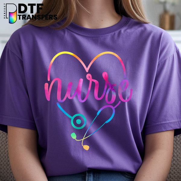 Rainbow Tie-Dye Stethoscope 'SCHOOL NURSE' – School Nurse DTF Transfer