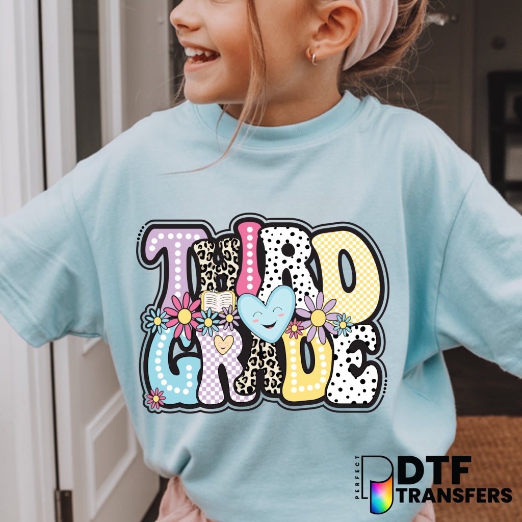 Third Grade Welcome Back to School Dalmatian Leopard Checkered DTF Transfer