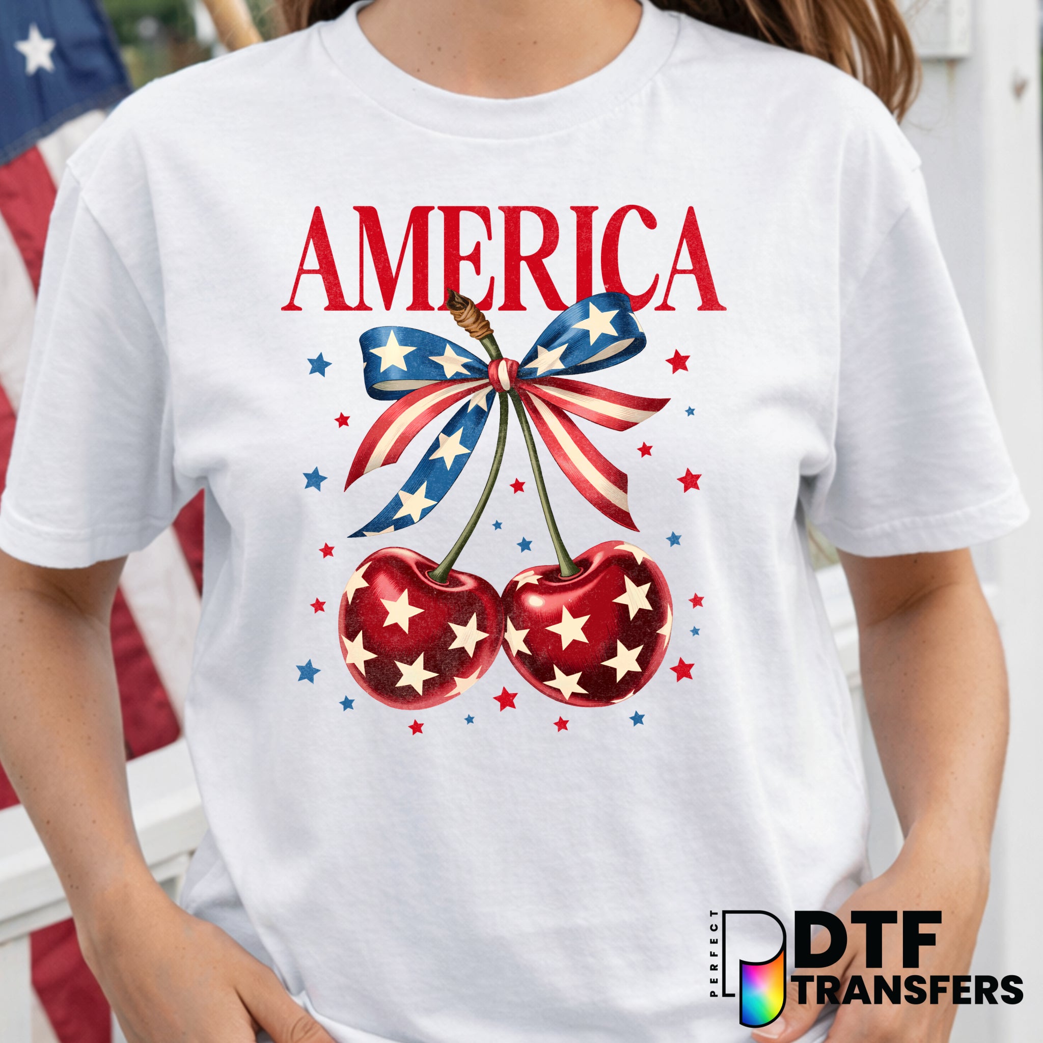 America Cherries Coquette Stars – Fourth of July DTF Transfer