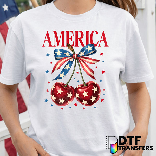 America Cherries Coquette Stars – Fourth of July DTF Transfer