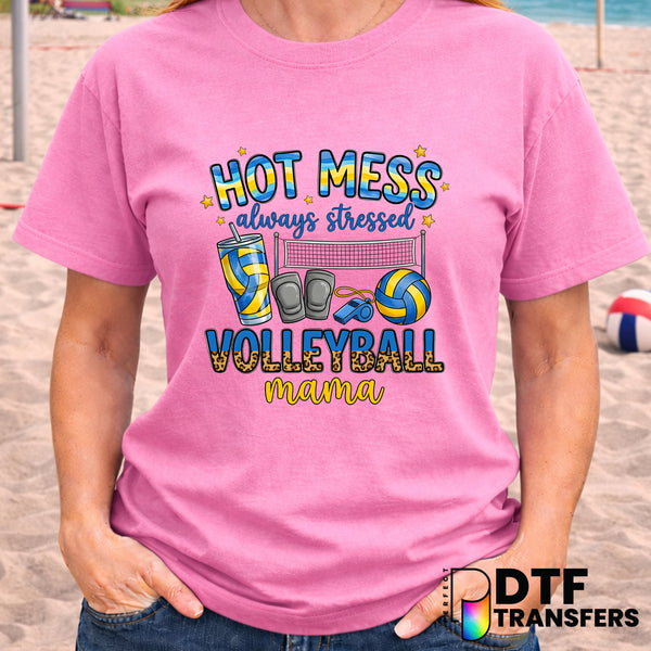 Hot Mess Always Stressed Volleyball Mama – Volleyball DTF Transfer
