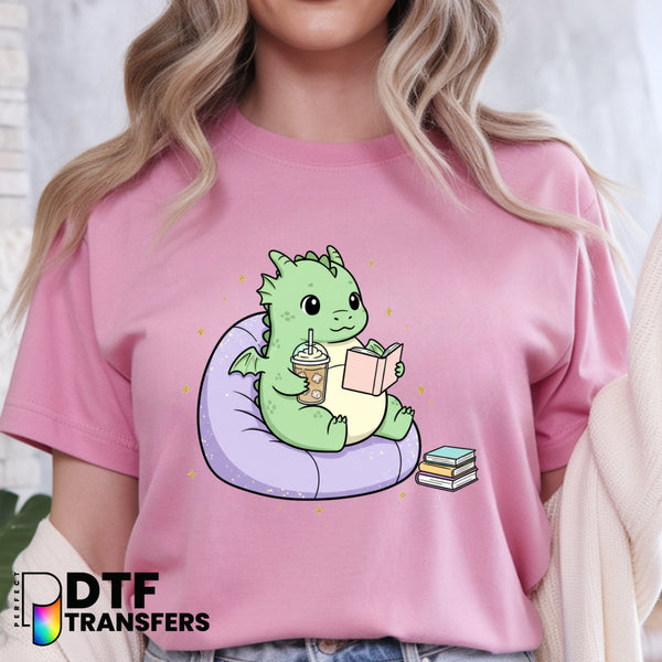 Cute Dragon Reading Book – Teacher DTF Transfer