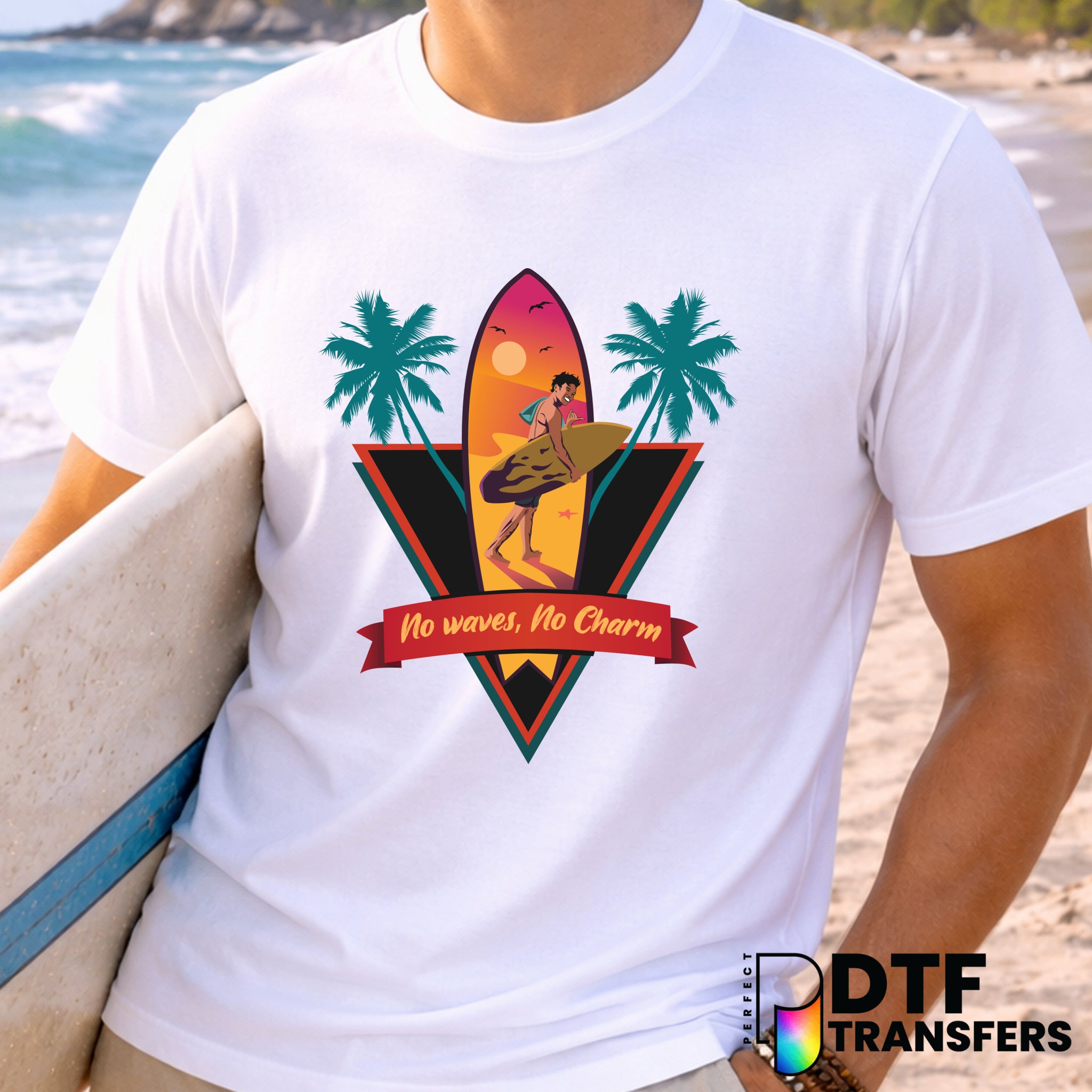 NO WAVES, NO CHARM – Surfing DTF Transfer