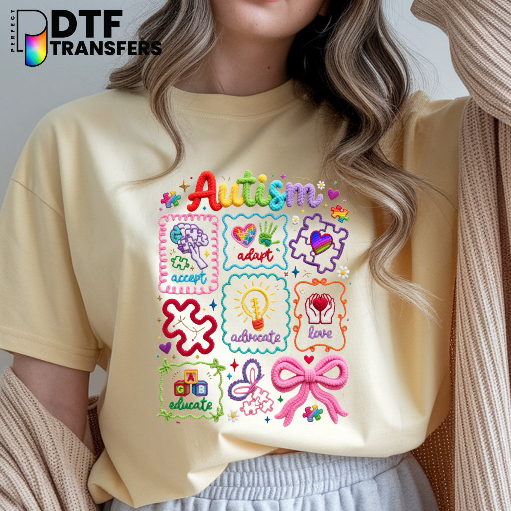 AUTISM AWARENESS Coquette Puzzle Ribbon – Special Education DTF Transfer