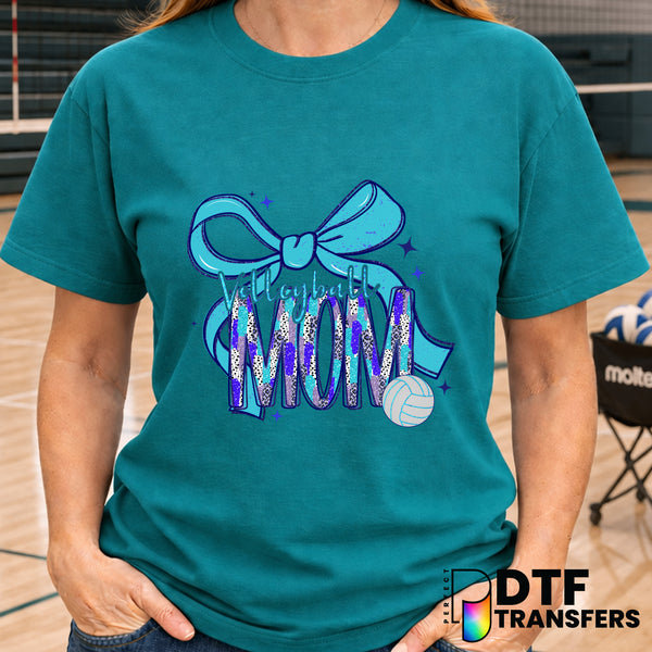 Blue and Teal Preppy Leopard Glitter Volleyball Mom – Volleyball DTF Transfer