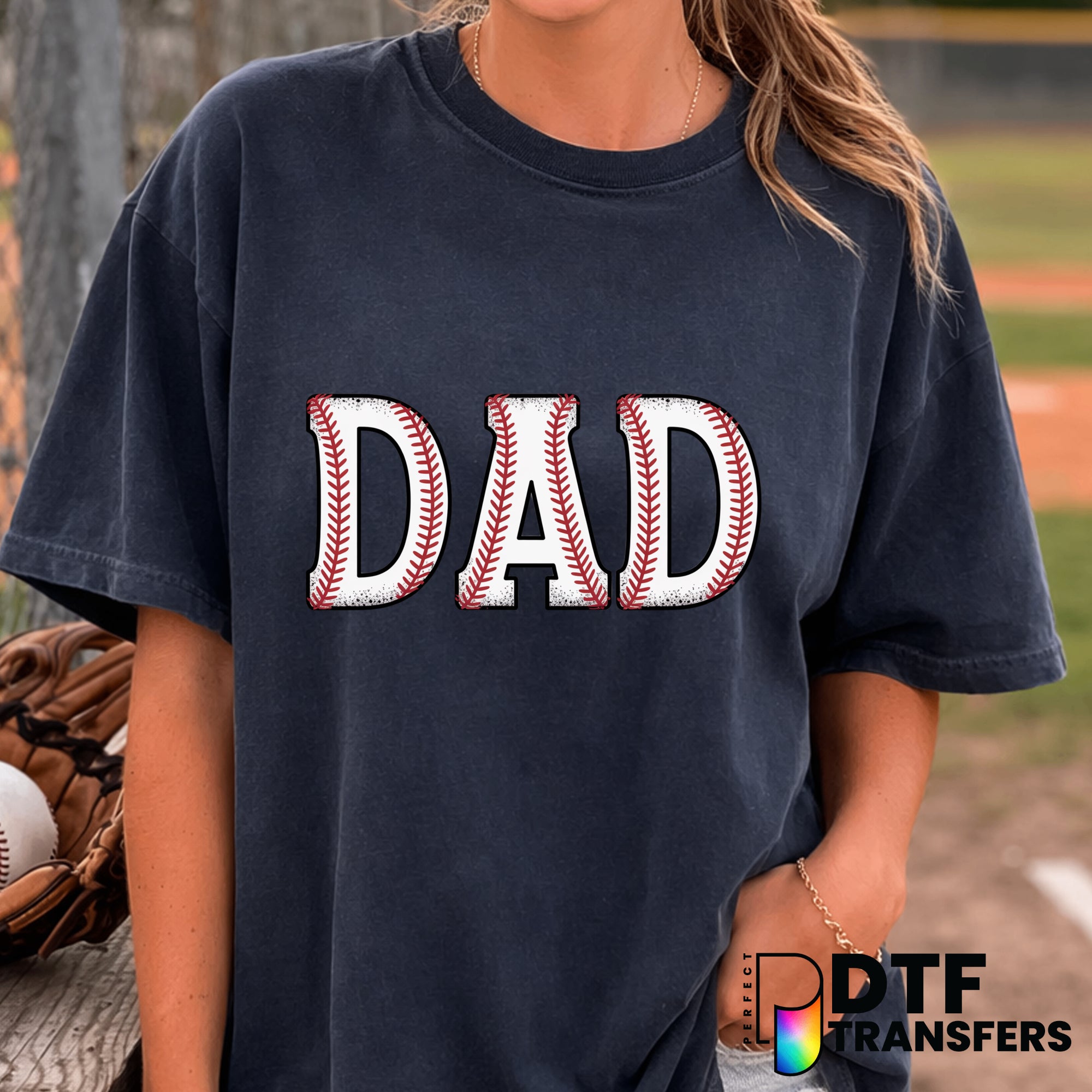 Dad Baseball Stitch Letters – Baseball DTF Transfer
