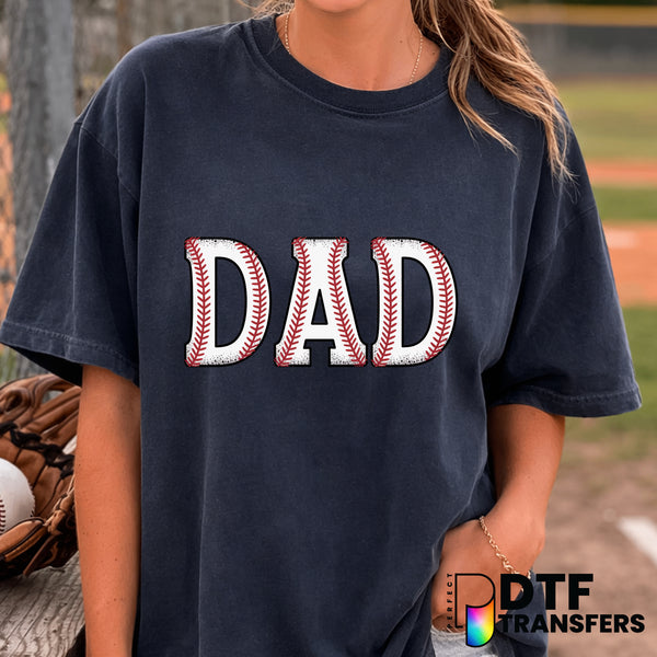 Dad Baseball Stitch Letters – Baseball DTF Transfer
