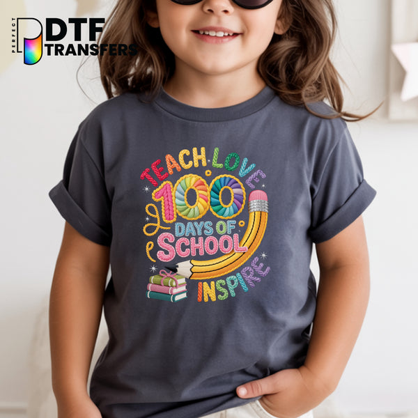 Teach Love Inspire Heart Apple Faux Yarn – Teacher DTF Transfer