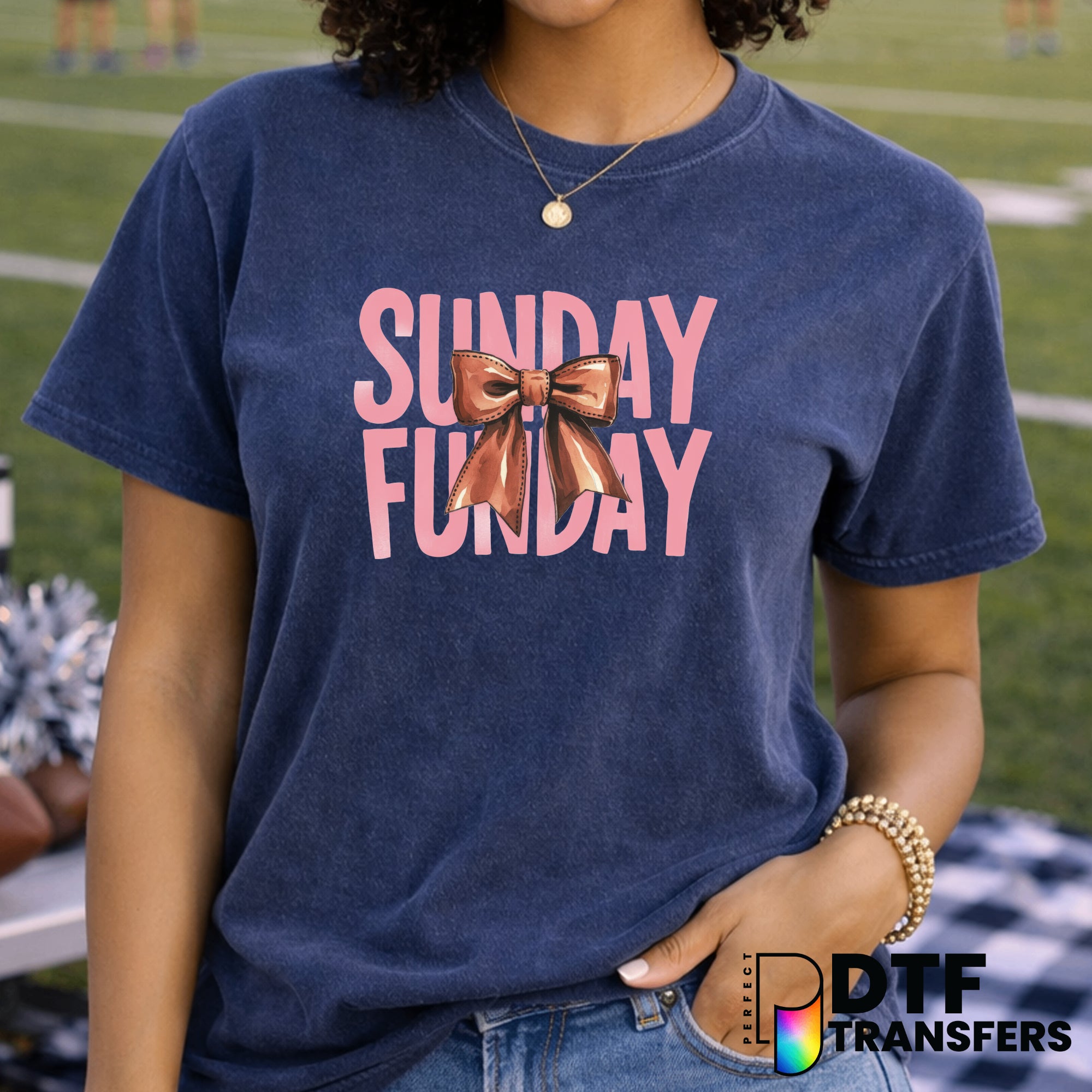 Sunday Funday Football Pink Coquette Bow – DTF Transfer