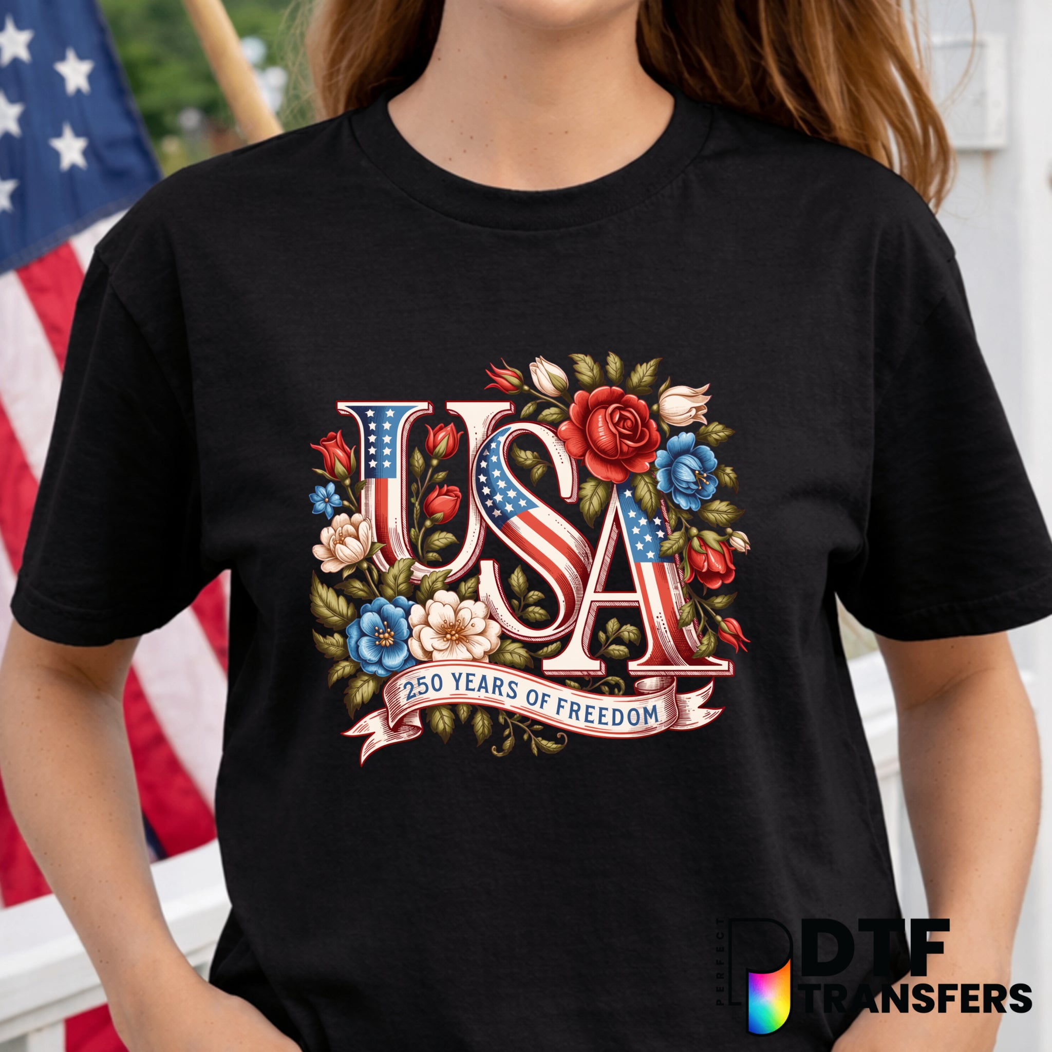 USA 250 Years of Freedom Floral – Fourth of July DTF Transfer