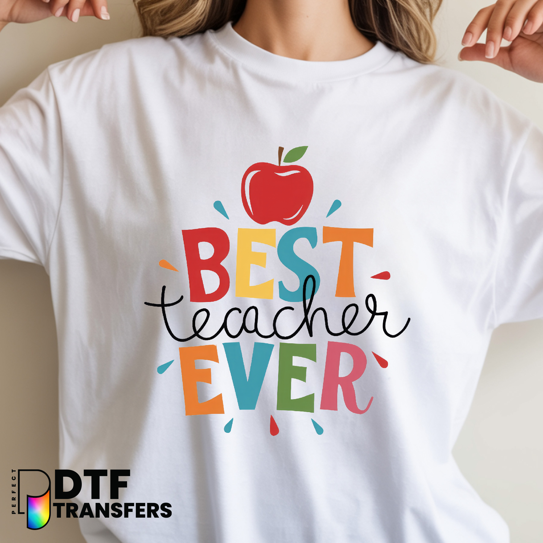 BEST TEACHER EVER Rainbow Stars – Teacher DTF Transfer