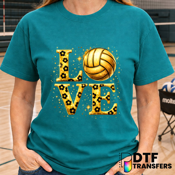 Gold Glitter Floral Love Volleyball – DTF Transfer