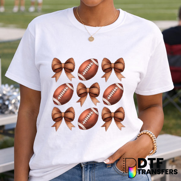Retro Watercolor Footballs and Bows – Football DTF Transfer