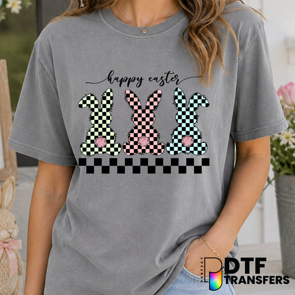 Checkered Bunny Happy Easter Spring – Easter DTF Transfer