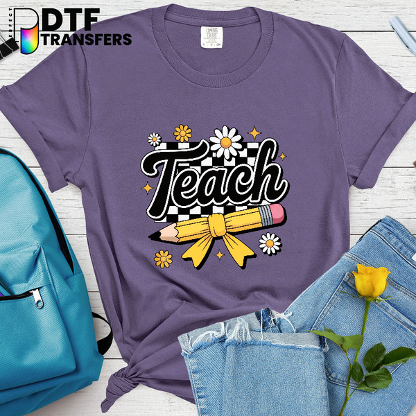 Teach – Retro Checkered Wavy Teacher DTF Transfer