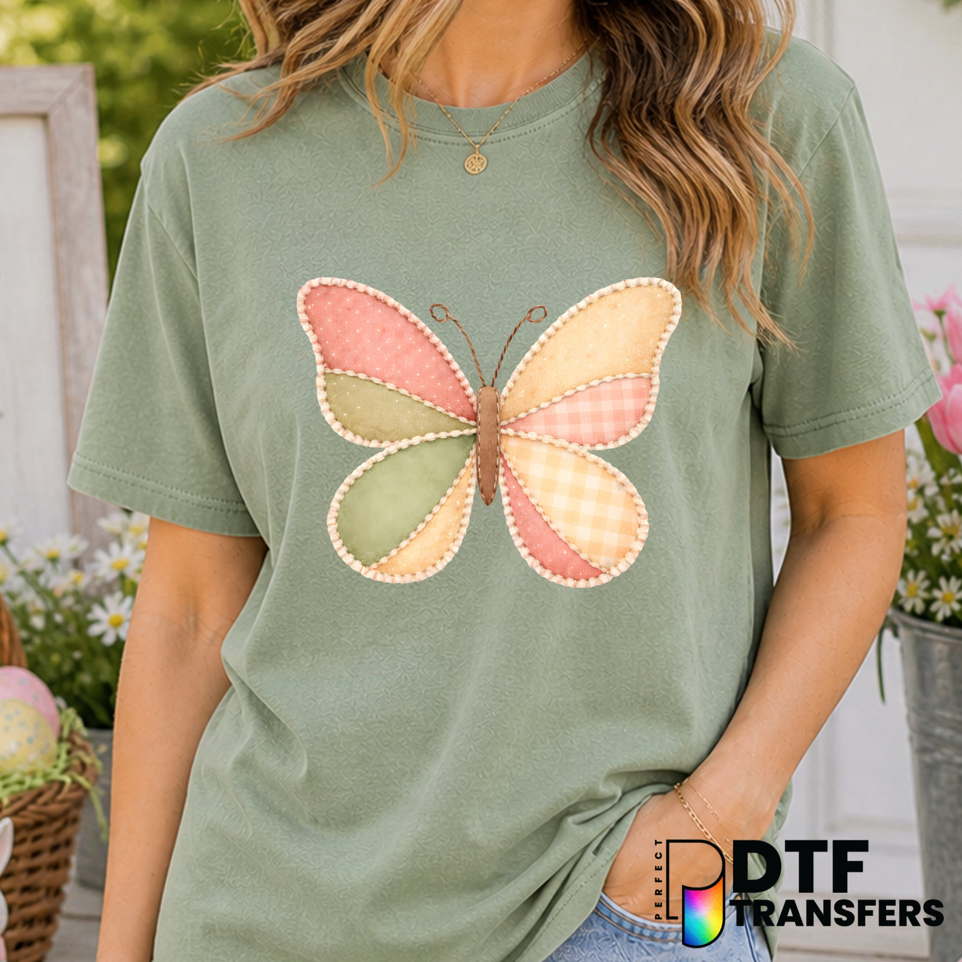Faux Patchwork Butterfly – Easter DTF Transfer
