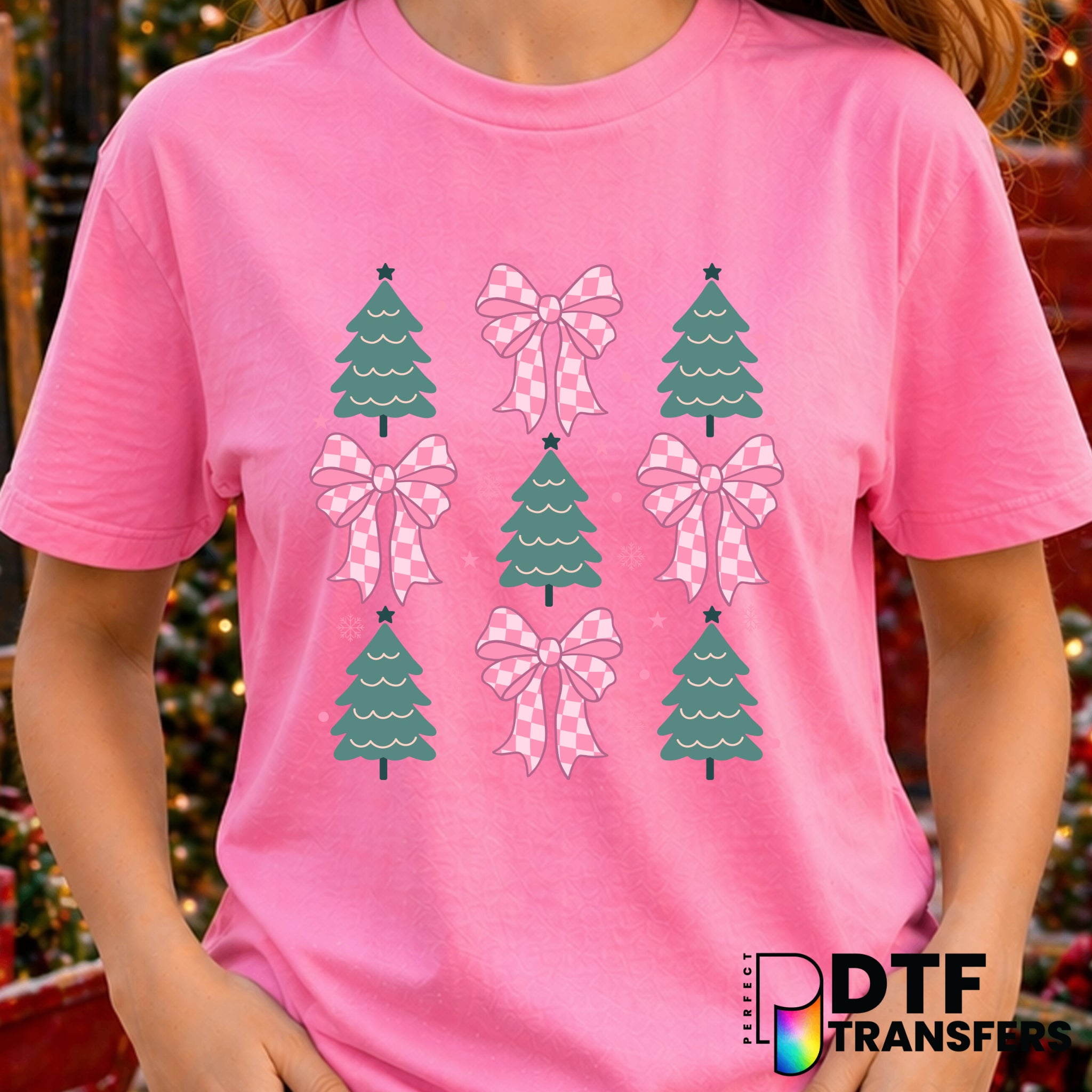 Pink Bow Christmas Tree – Christmas DTF Transfer