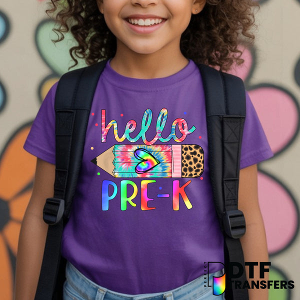 HELLO Pre-K Tie-Dye Pencil – Teacher DTF Transfer