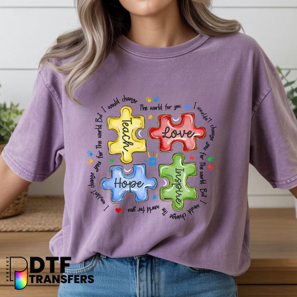 Autism Teach Love Hope Inspire – Special Education DTF Transfer