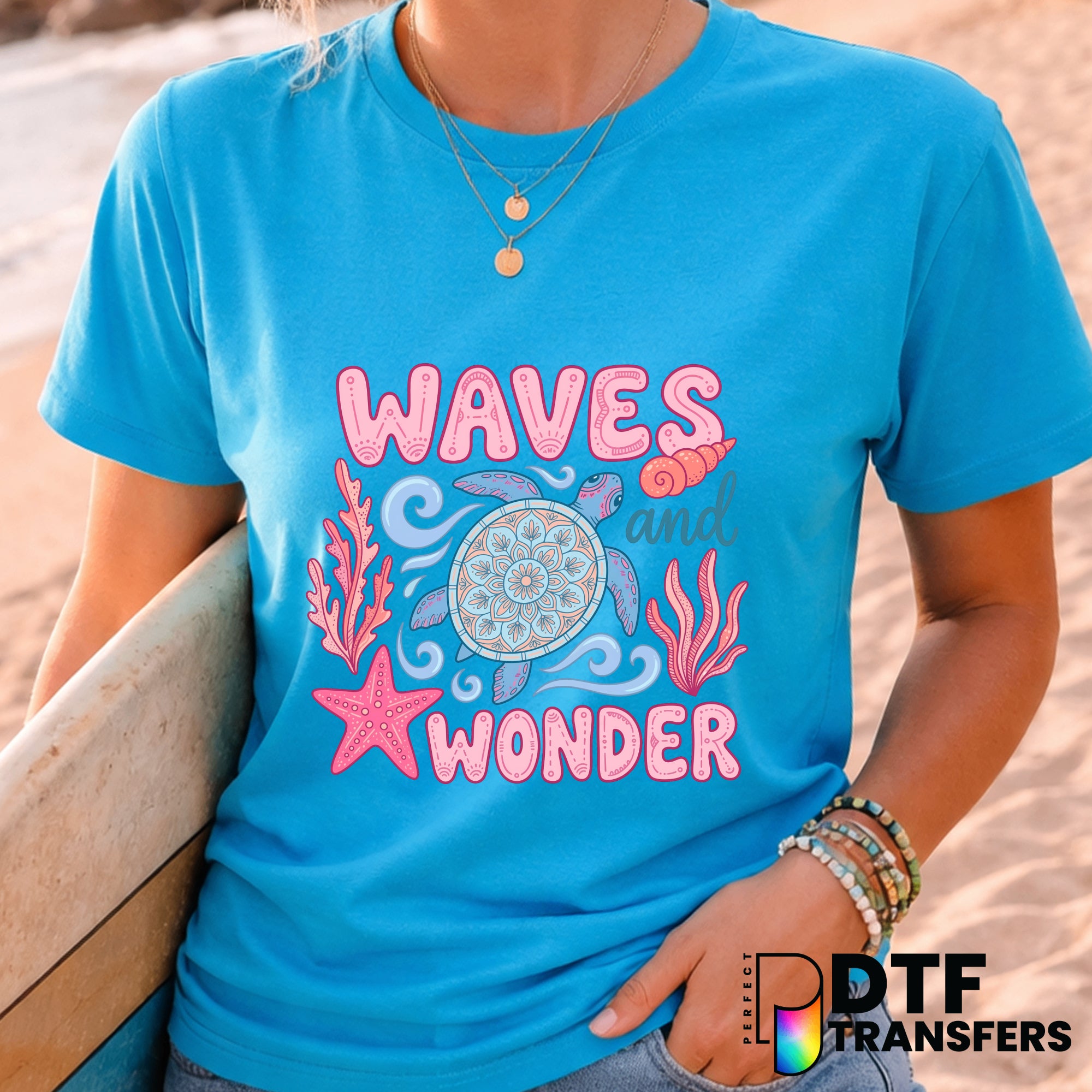 Waves and Wonder Surfing California Turtle DTF Transfer